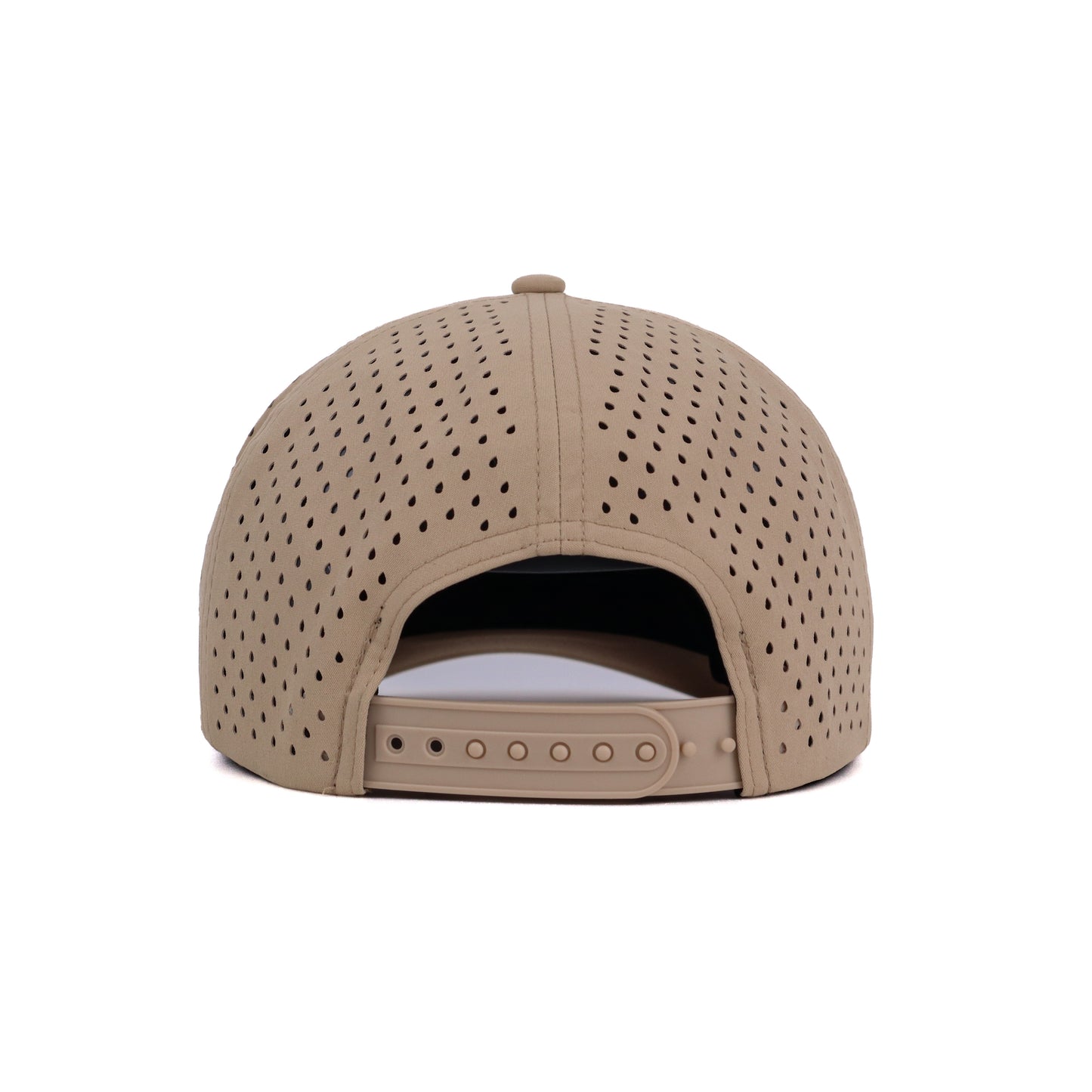 Beige cap with perforated design on a white background