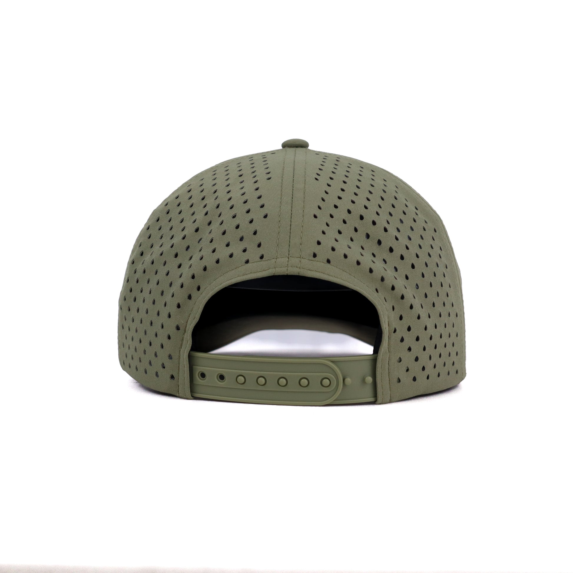 Green baseball cap with perforated design on a white background