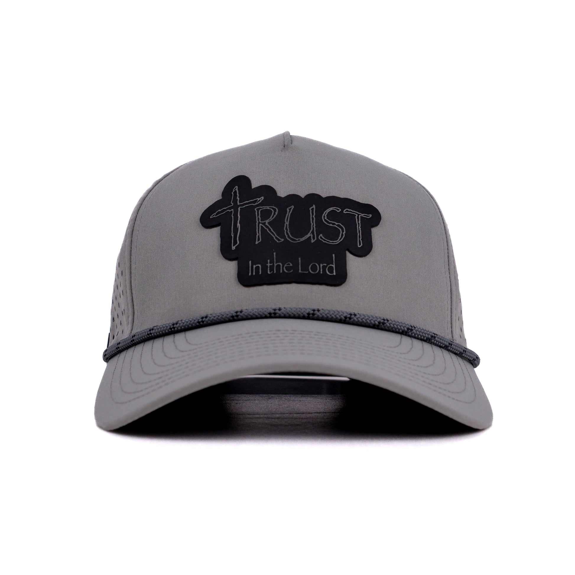 Gray cap with 'Trust In The Lord' text on a white background