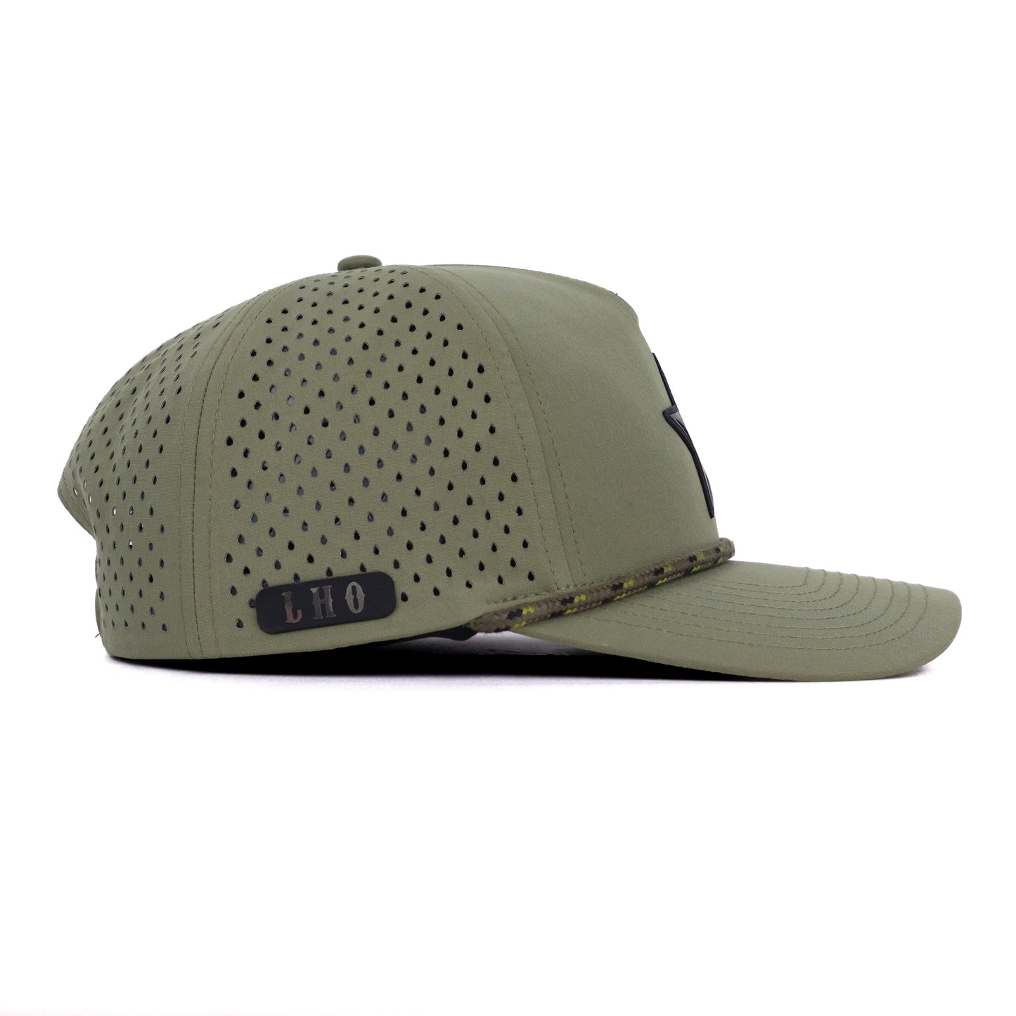 Green cap with perforated design on a white background