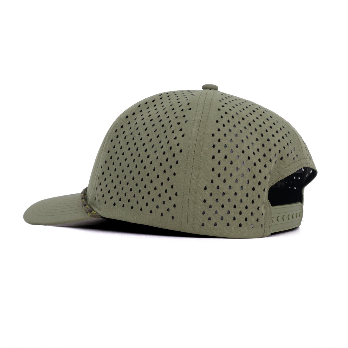 Green cap with perforated design on a white background