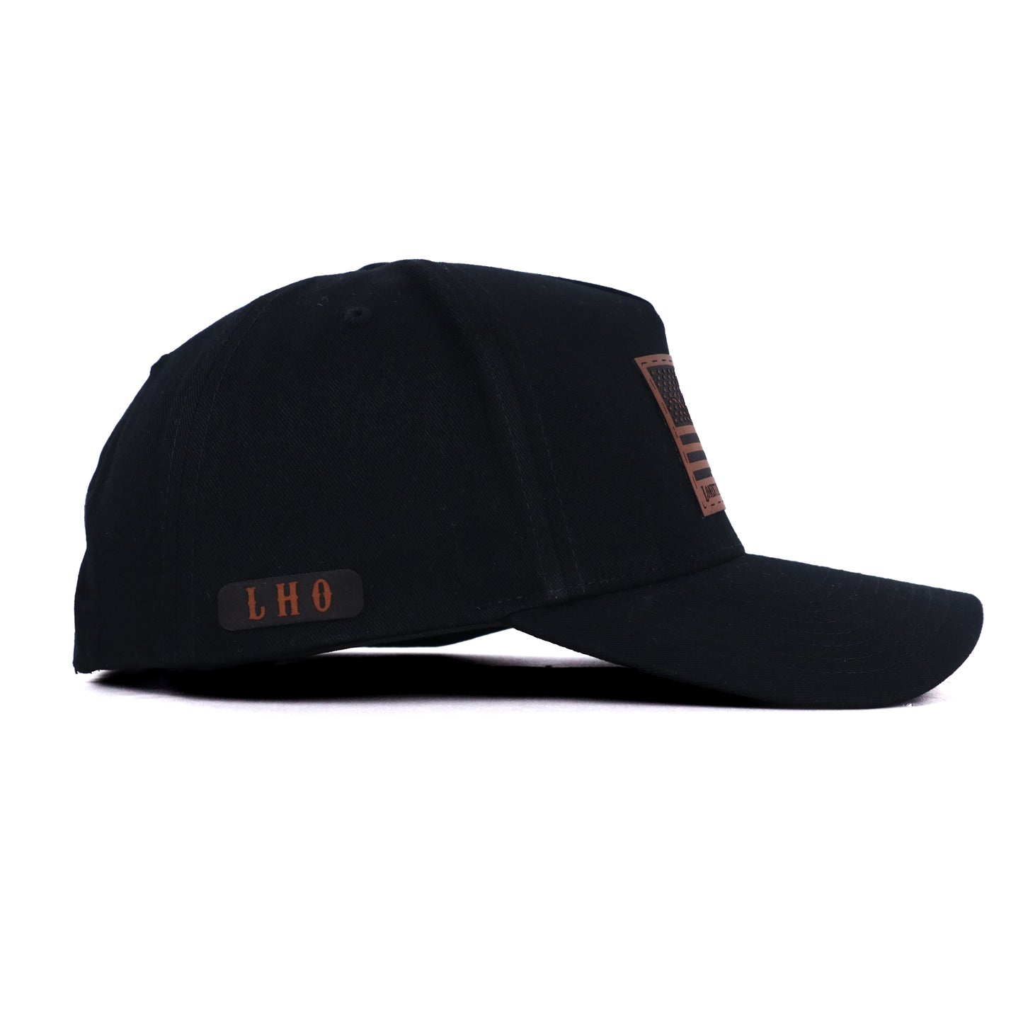 Black cap with 'LHO' logo on a white background