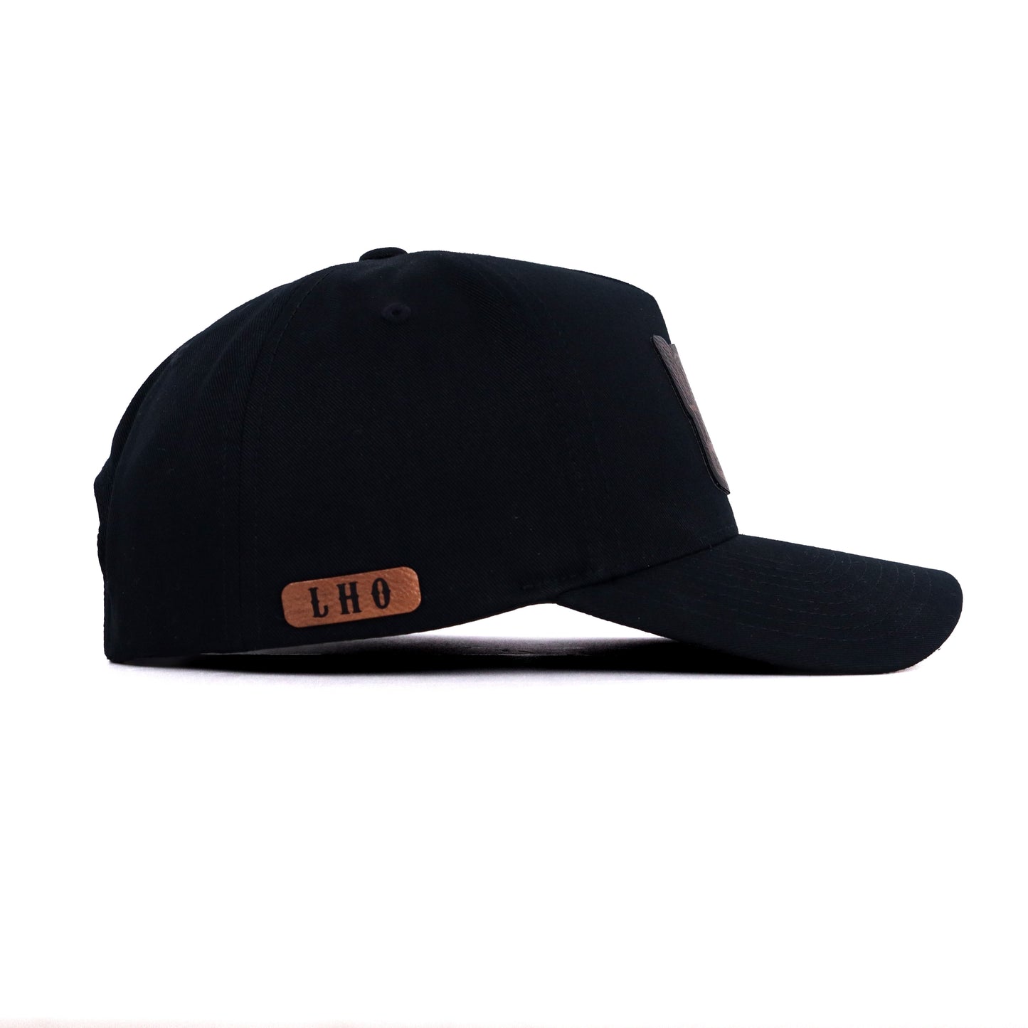 Black Lonestar Heritage Outpost snapback hat side profile with leather patch