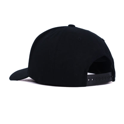 Rear angle showing mesh back and adjustable fit on black USA flag longhorn patch cap.