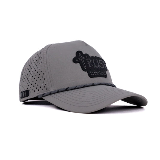Gray cap with 'Trust in the Lord' text on a white background